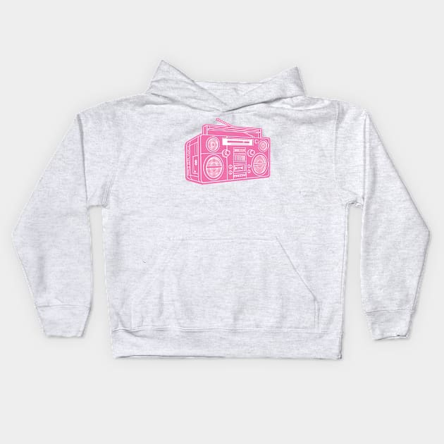 Boombox (White Lines + Blush Red Drop Shadow) Analog / Music Kids Hoodie by Analog Digital Visuals